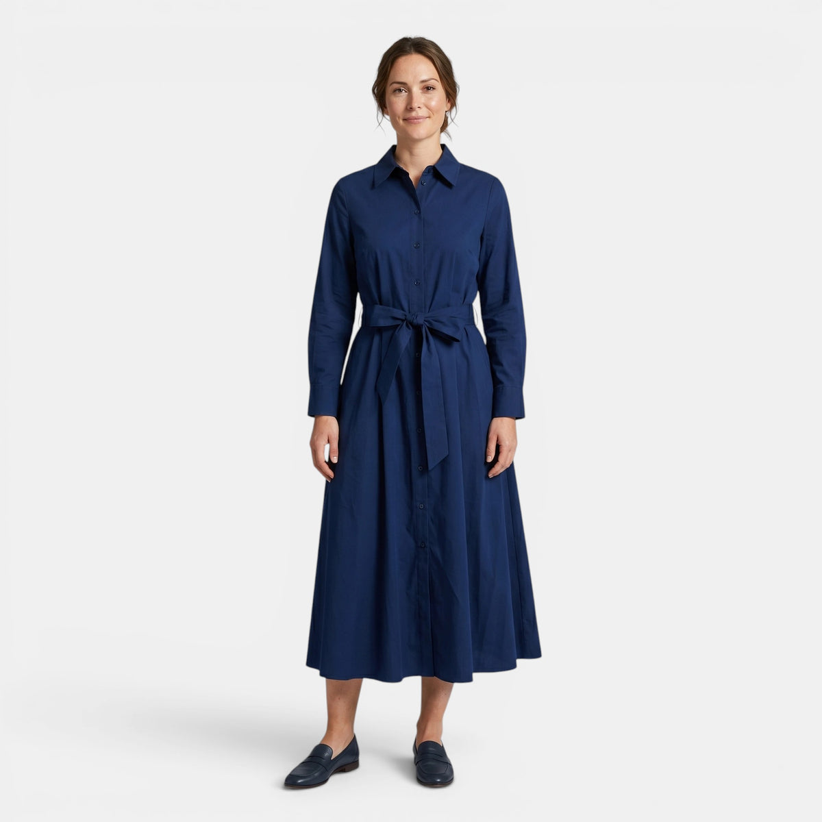 Women's Belted Shirt Maxi Dress with Long Sleeves