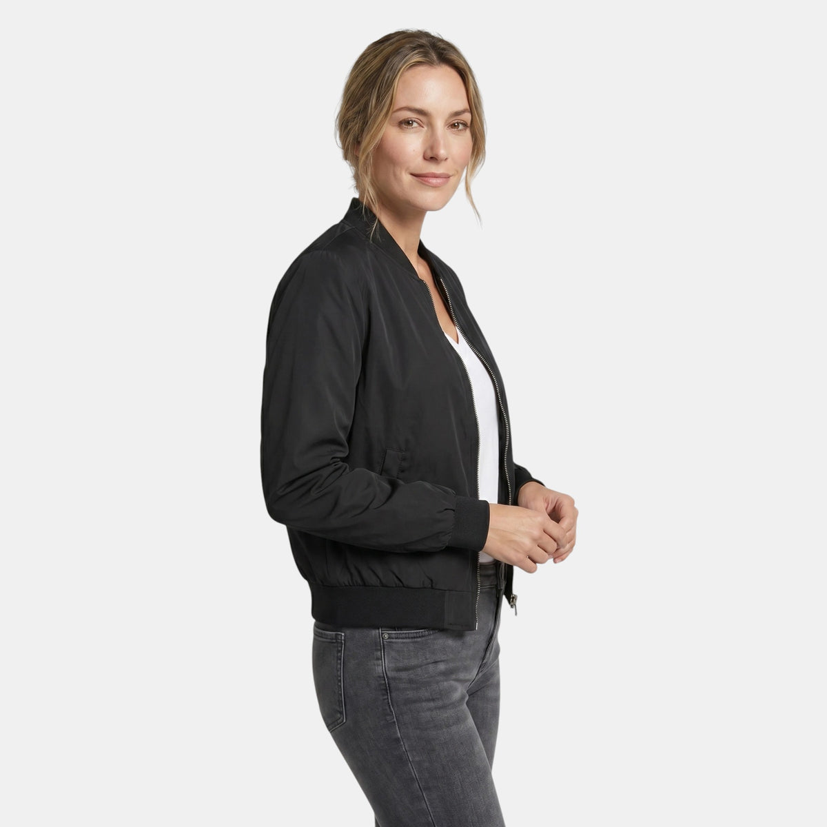 Women's Casual Bomber Jacket with Zipper Closure