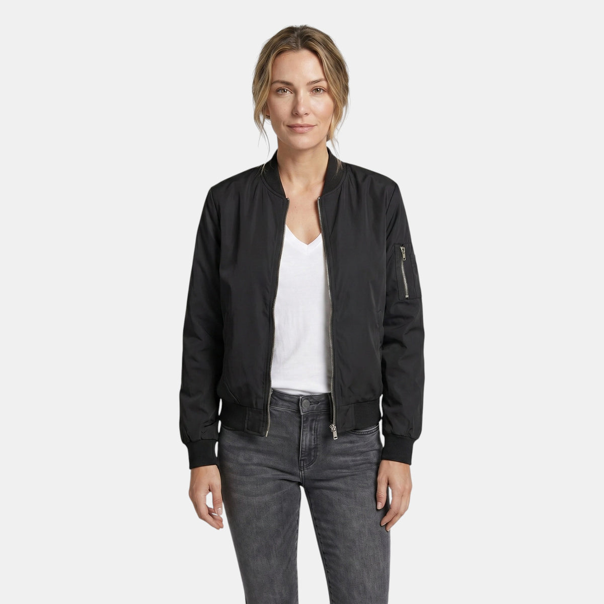 Women's Casual Bomber Jacket with Zipper Closure