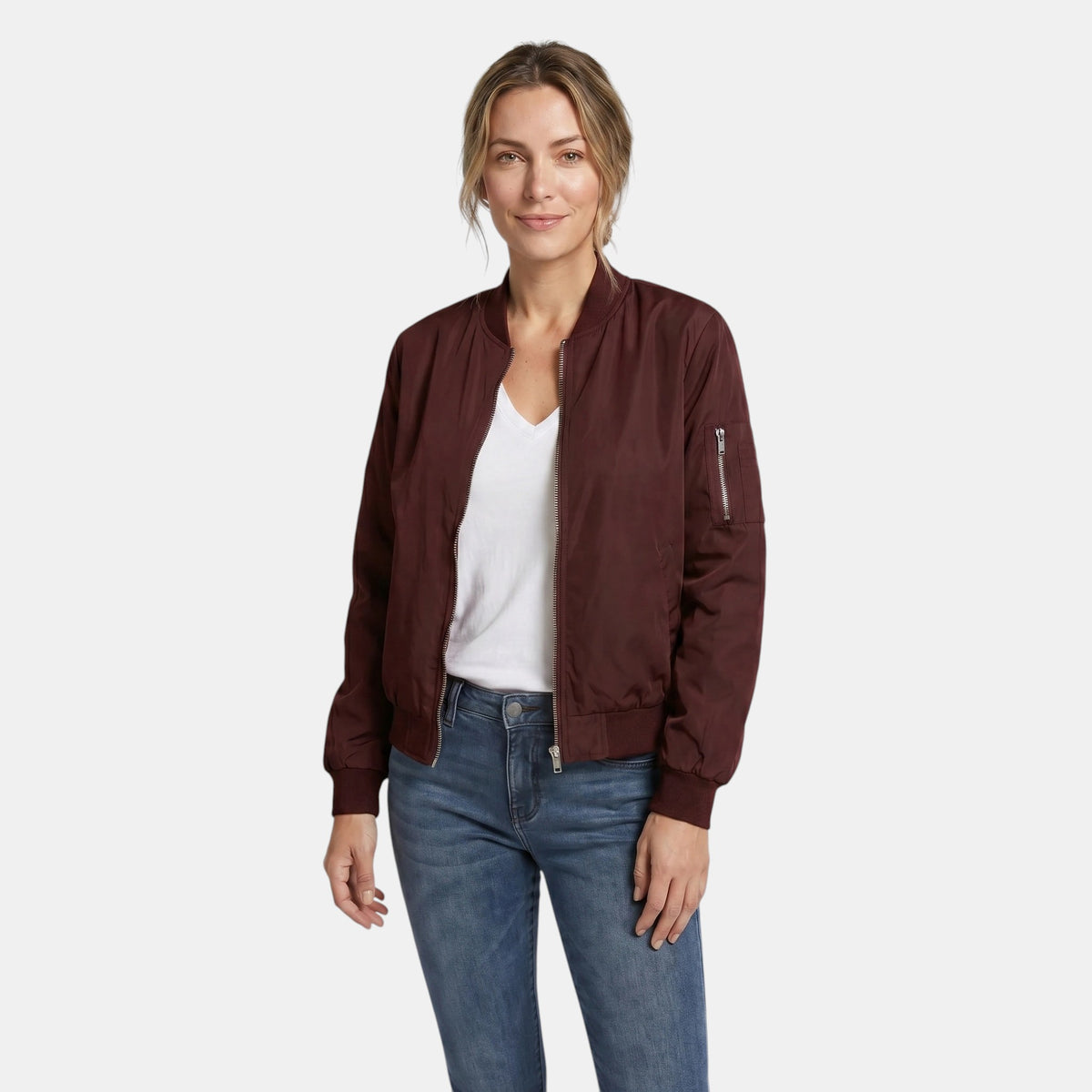 Women's Casual Bomber Jacket with Zipper Closure
