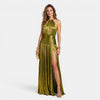 Women's Halter Neck Maxi Dress with Side Slit