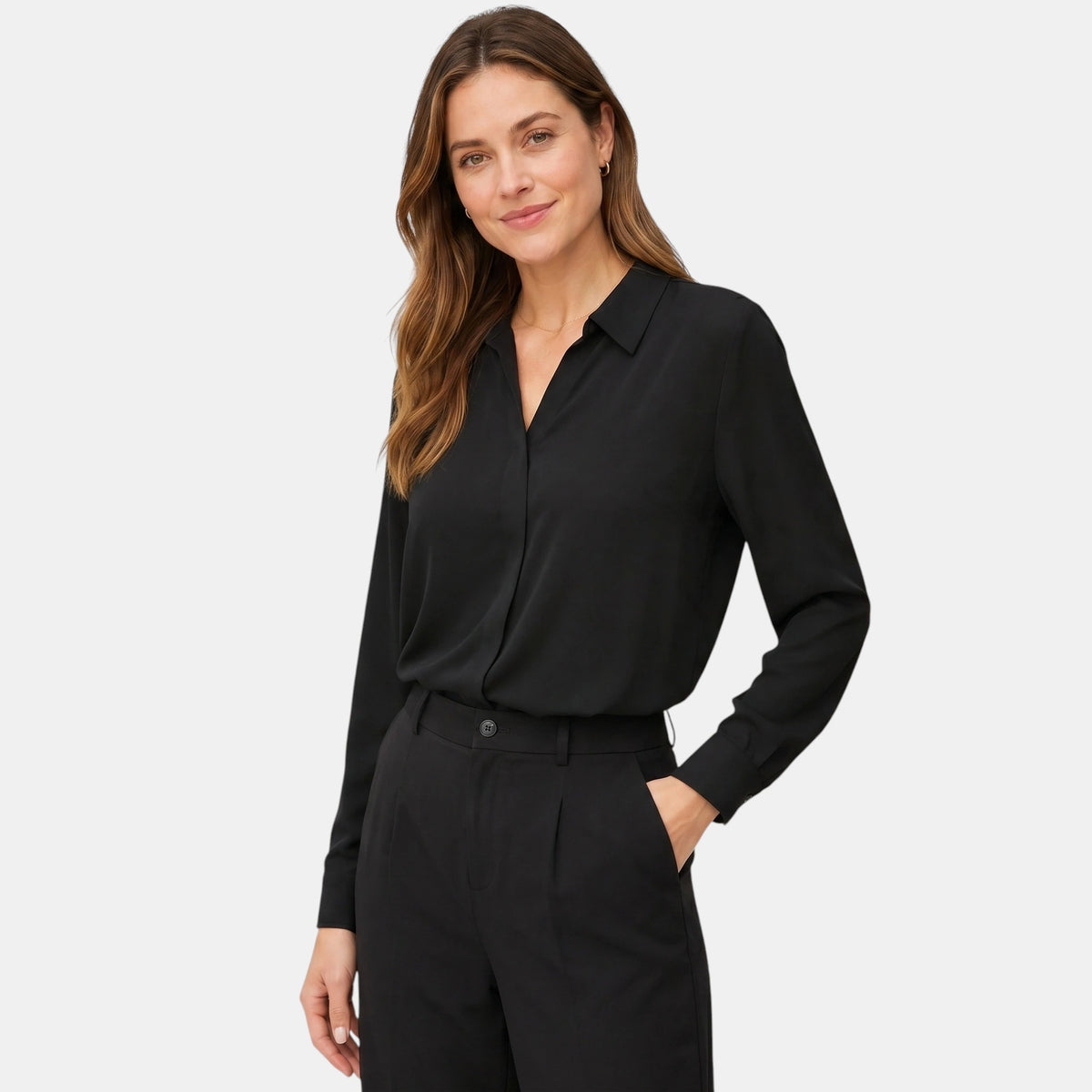 Chemisier pour femme à manches longues et col en V, pour tenue professionnelle