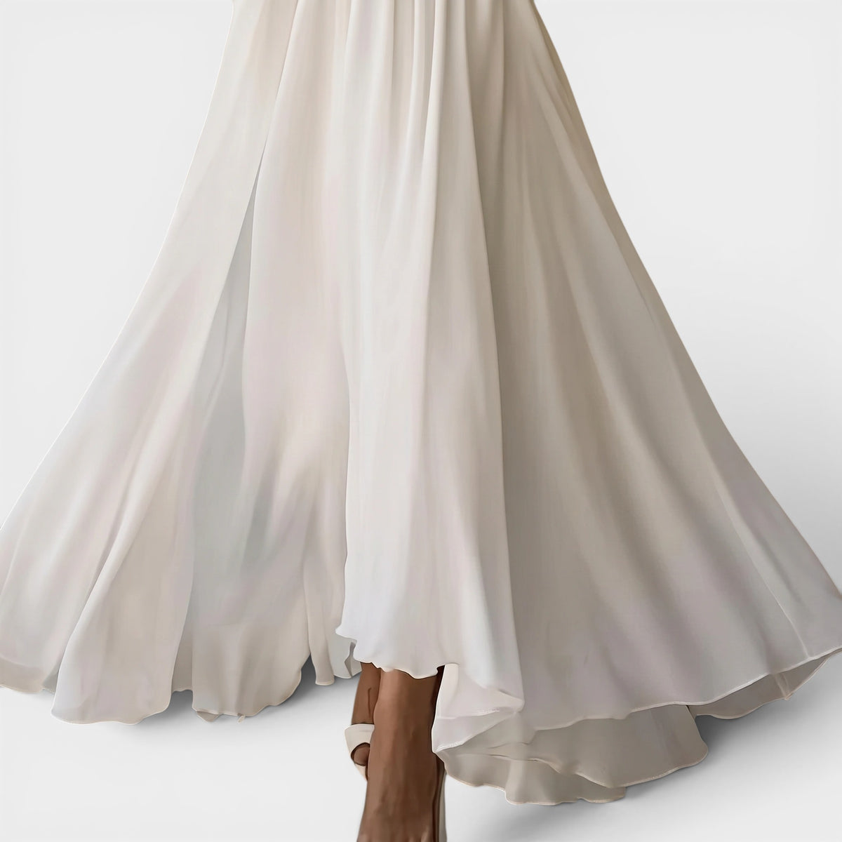 Robe longue pour femme à manches longues et col en V