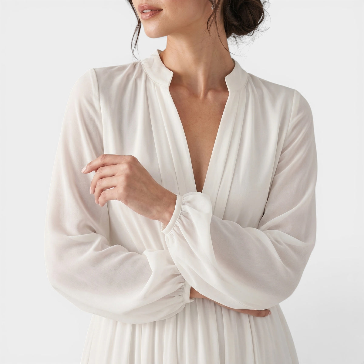 Robe longue pour femme à manches longues et col en V