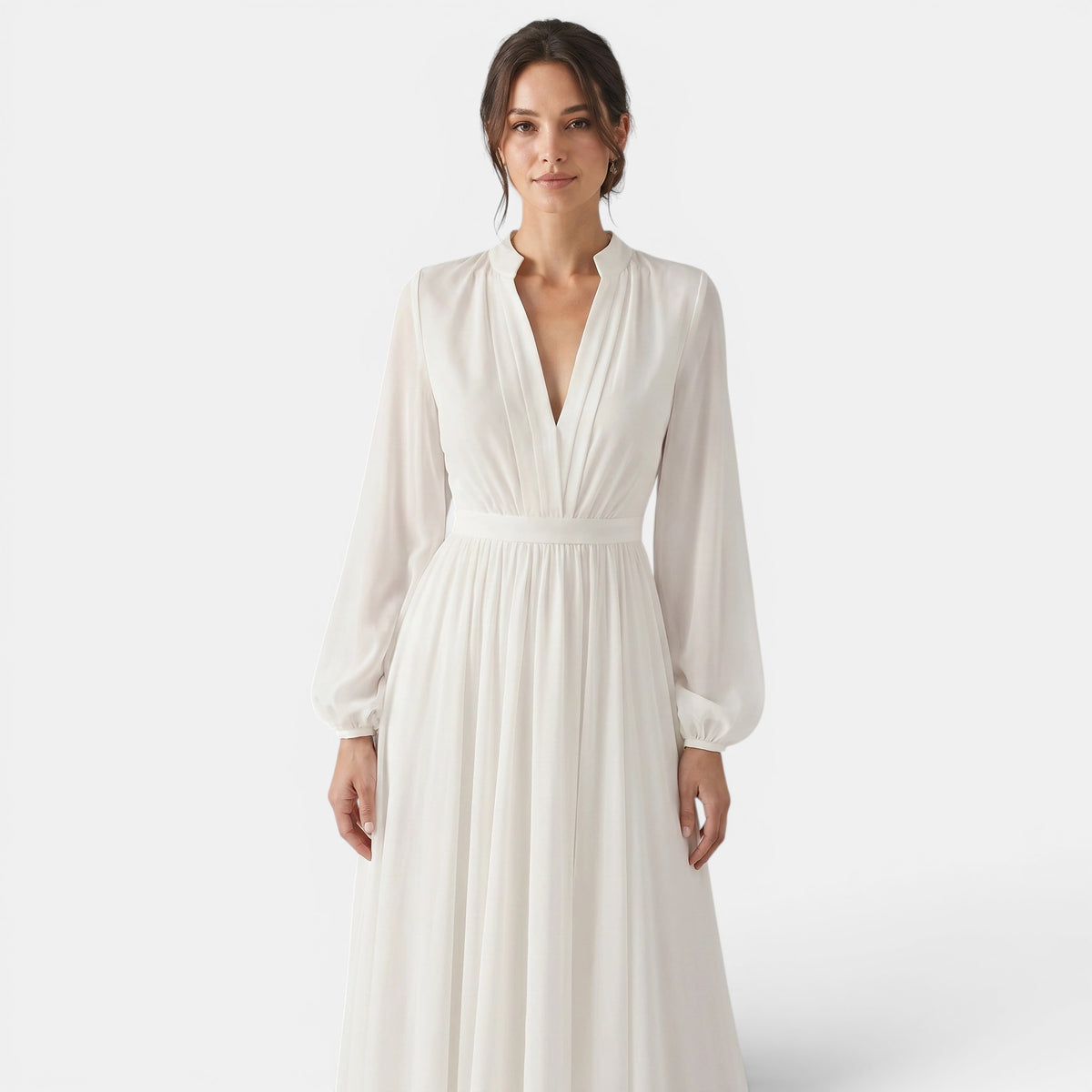 Robe longue pour femme à manches longues et col en V