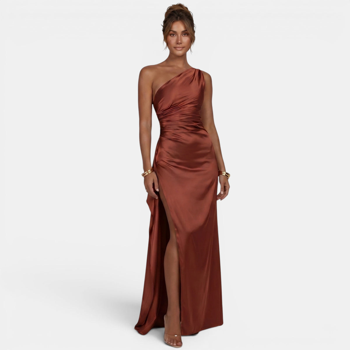Robe maxi une épaule pour femme avec fente haute
