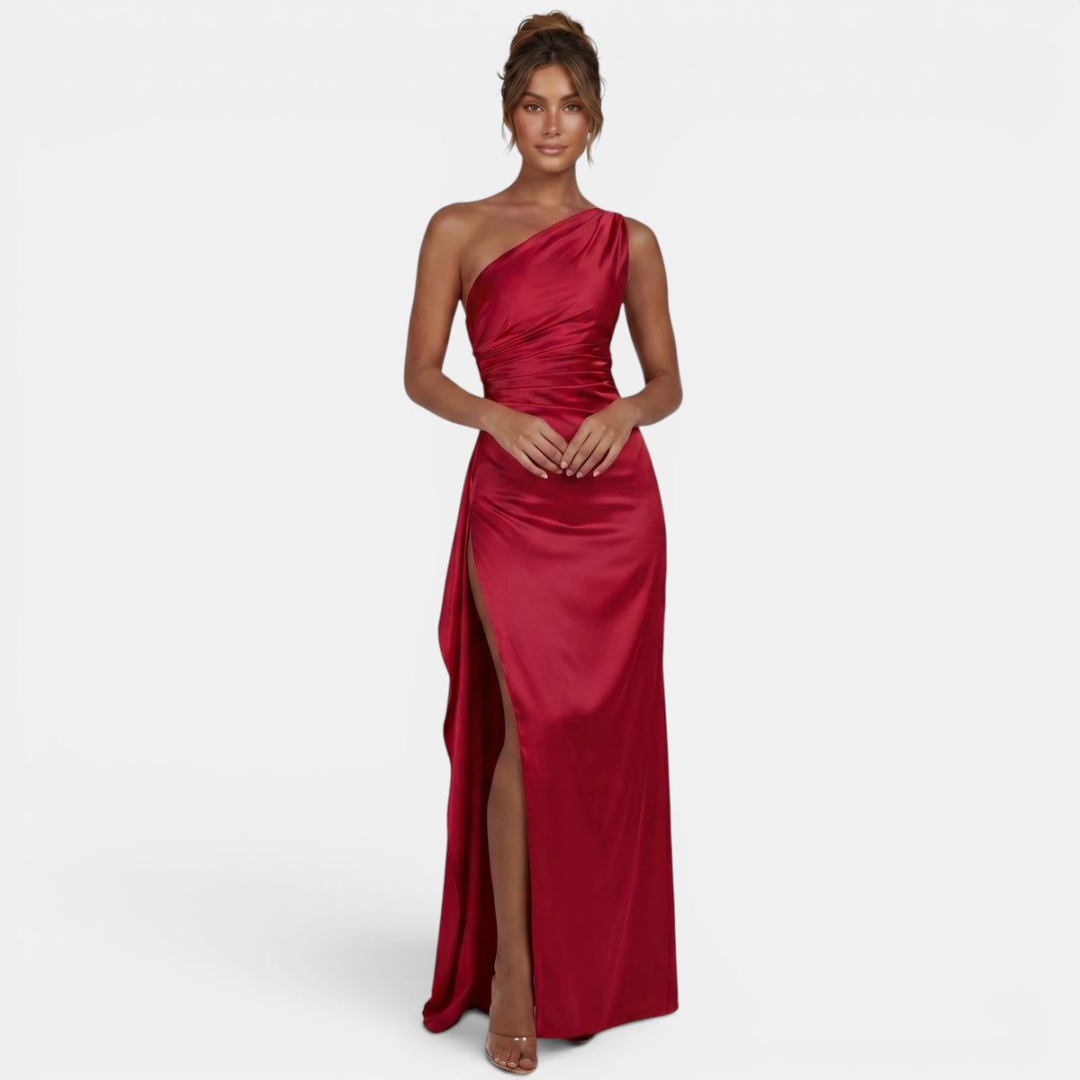 Robe maxi une épaule pour femme avec fente haute