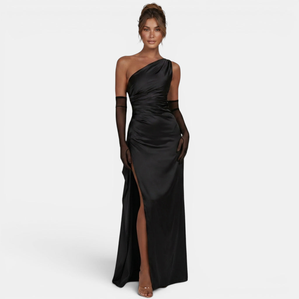 Robe maxi une épaule pour femme avec fente haute