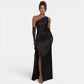 Robe maxi une épaule pour femme avec fente haute