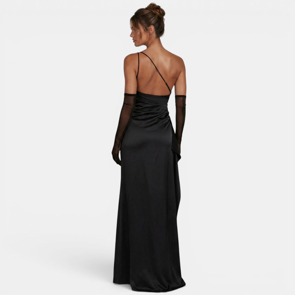 Robe maxi une épaule pour femme avec fente haute