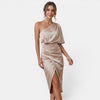 Women's One Shoulder Midi Dress with Side Slit