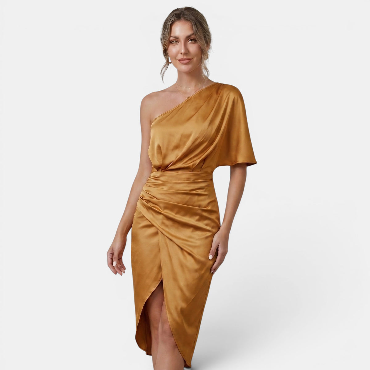 Robe midi une épaule pour femme avec fente latérale