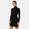 Women's Ribbed Turtleneck Mini Dress with Long Sleeves