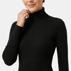 Women's Ribbed Turtleneck Mini Dress with Long Sleeves
