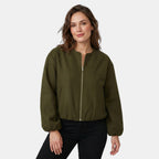 Women's Round Neck Bomber Jacket with Zip Closure
