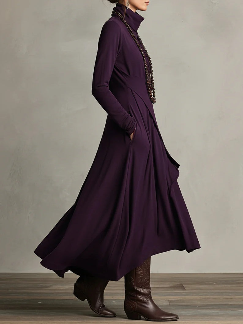 Robe longue portefeuille pour femme, avec jupe asymétrique et encolure drapée