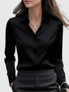 Women's Long Sleeve Blouse with Point Collar and Concealed Placket