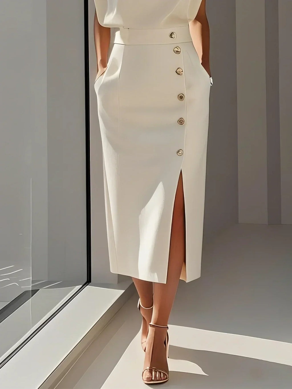 Women's Sleeveless Midi Dress Elegant Side Button