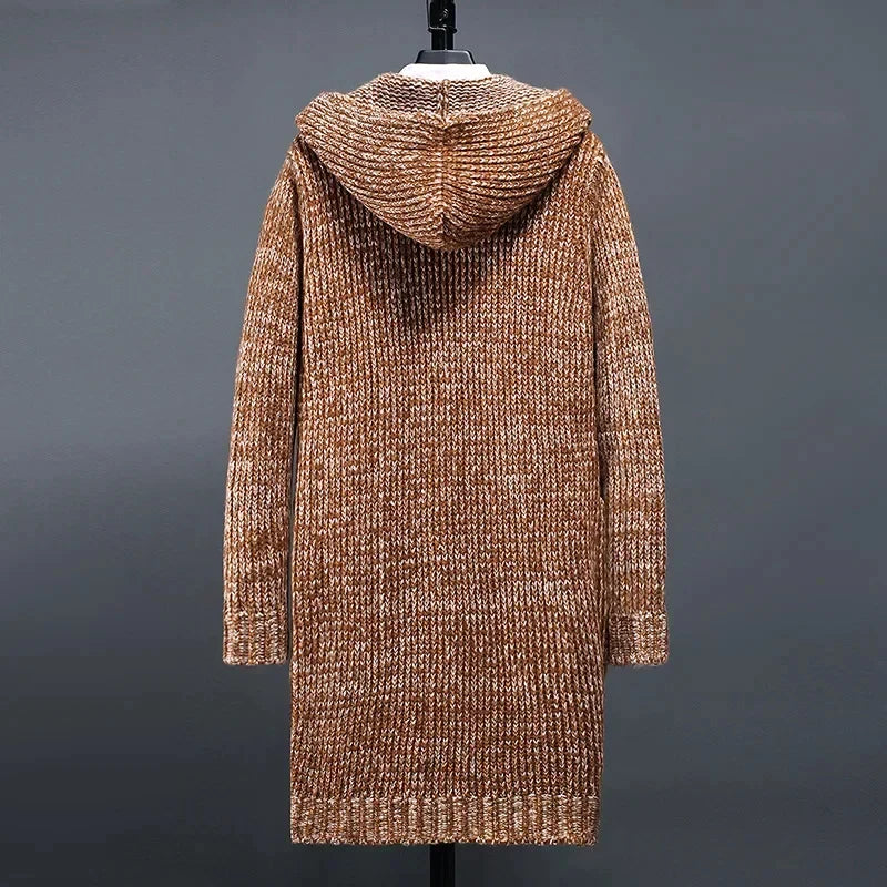 Men's Hooded Wool Blend Knitted Gilet with Toggle Fastening and Ribbed Cuffs