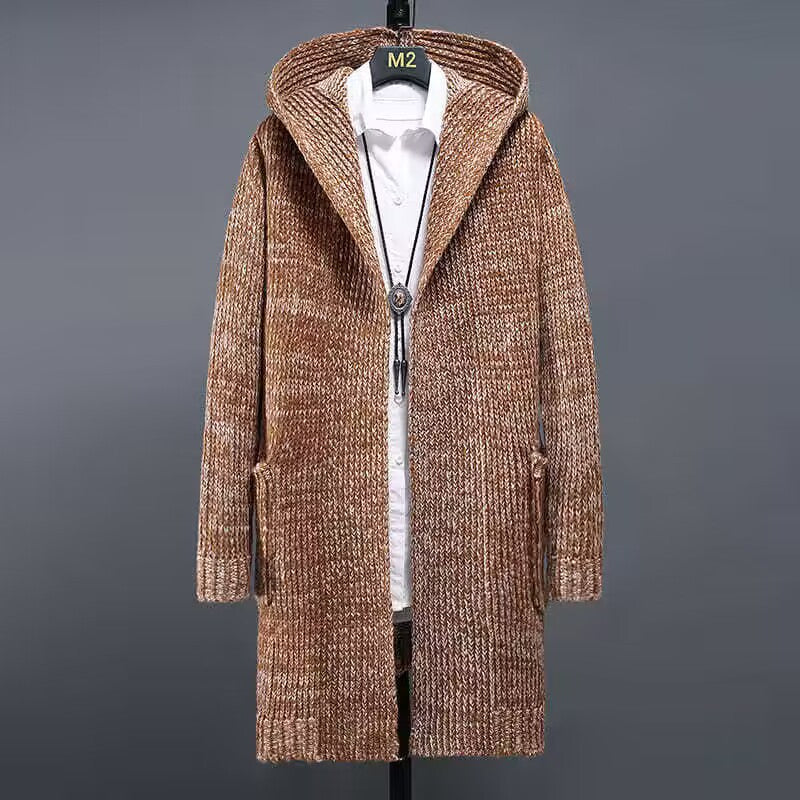 Men's Hooded Wool Blend Knitted Gilet with Toggle Fastening and Ribbed Cuffs