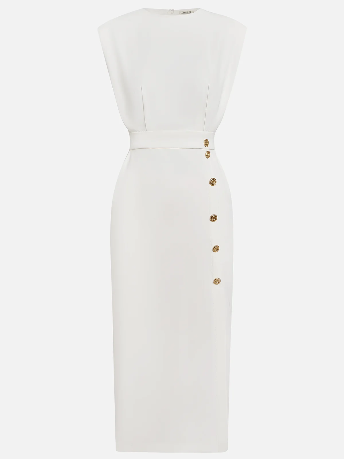 Robe midi sans manches pour femme, élégante avec boutons latéraux