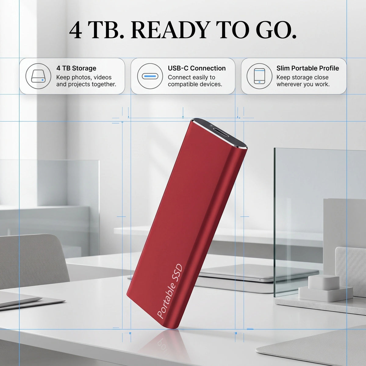 Külső hordozható, szilárdtestalapú USB-C tárolómeghajtó, 4TB