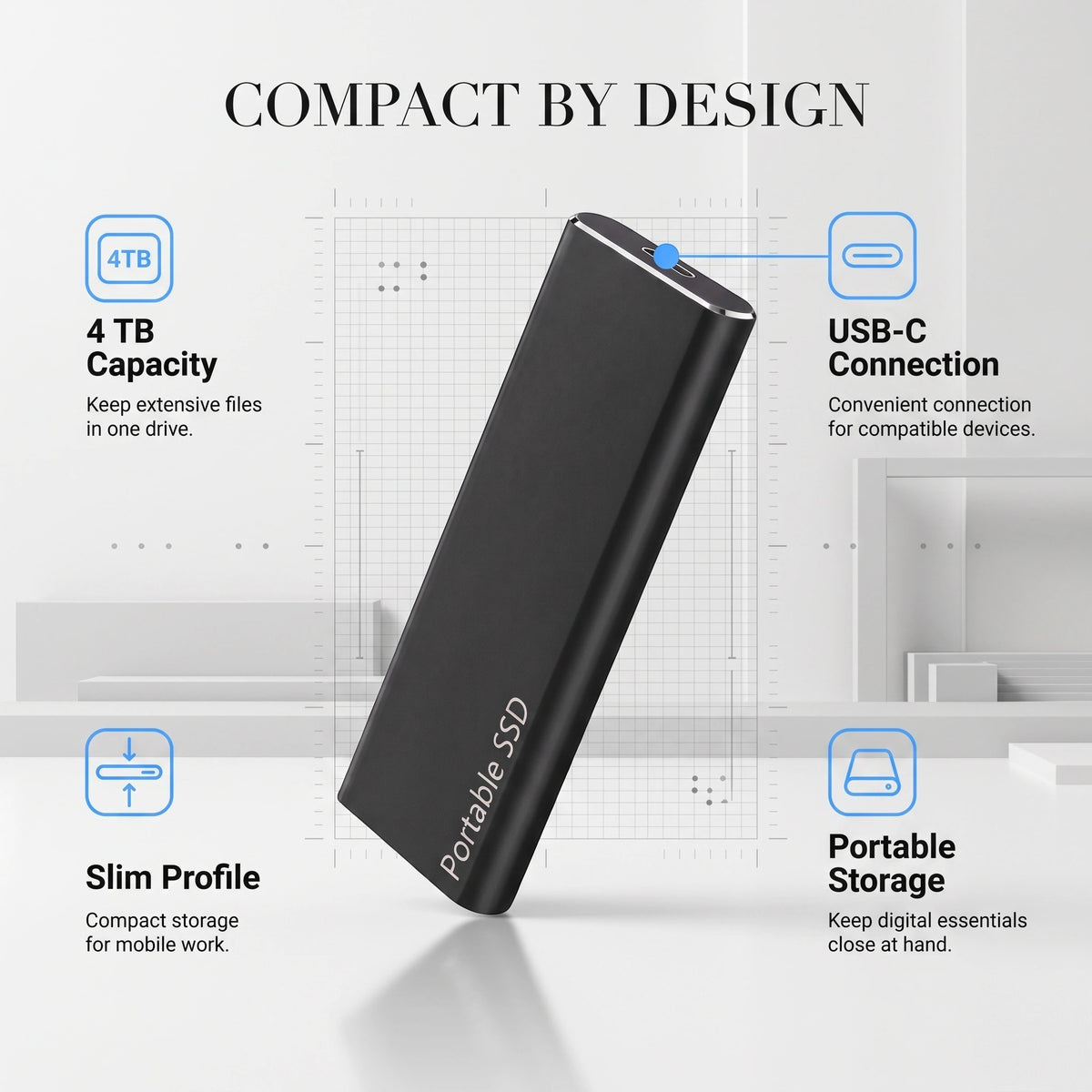 Külső hordozható, szilárdtestalapú USB-C tárolómeghajtó, 4TB