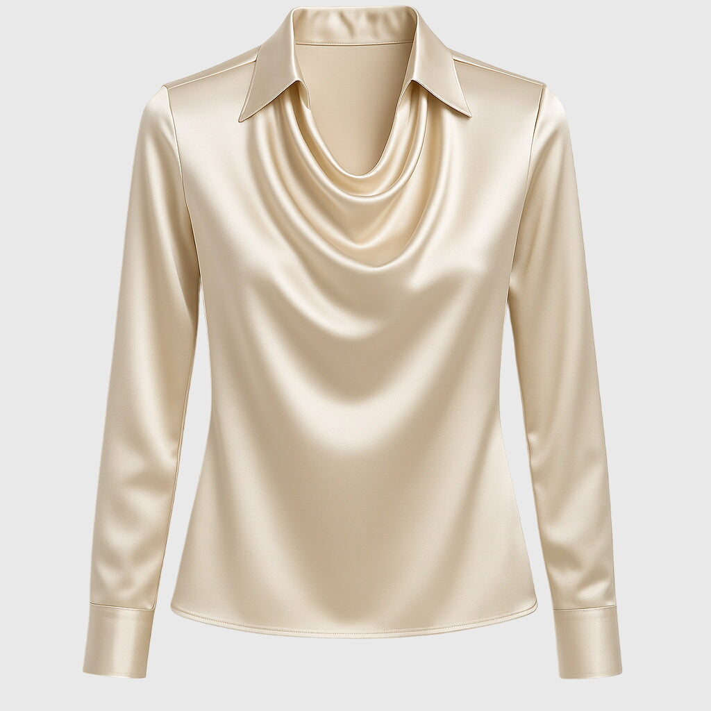 Women's Satin Blouse Cowl Neck Long Sleeve Elegant Top