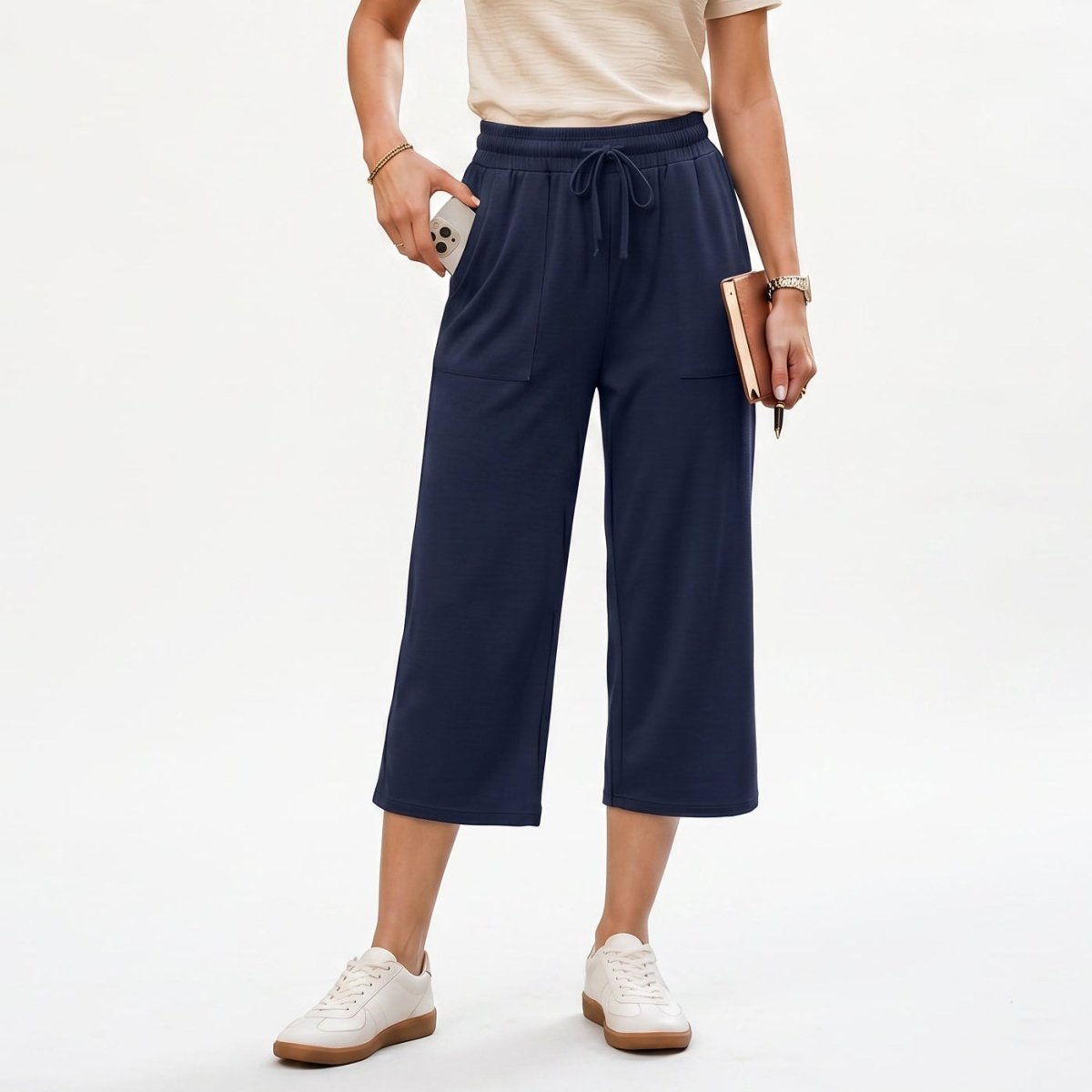Jupe-culotte femme 3/4 ample avec poches, pour un confort quotidien