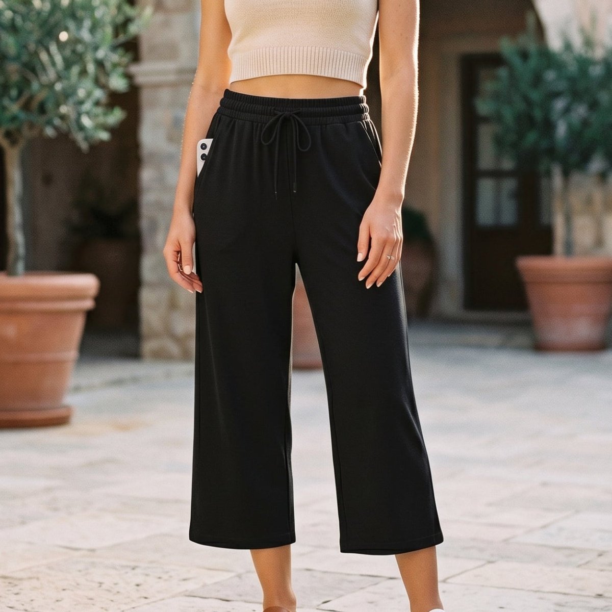 Jupe-culotte femme 3/4 ample avec poches, pour un confort quotidien
