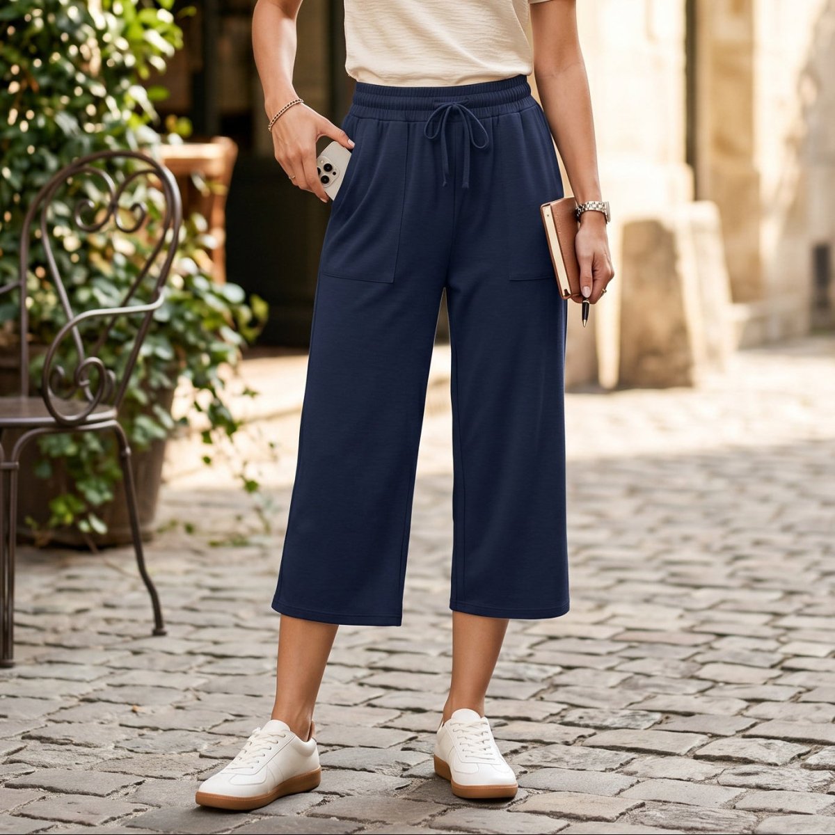 Jupe-culotte femme 3/4 ample avec poches, pour un confort quotidien