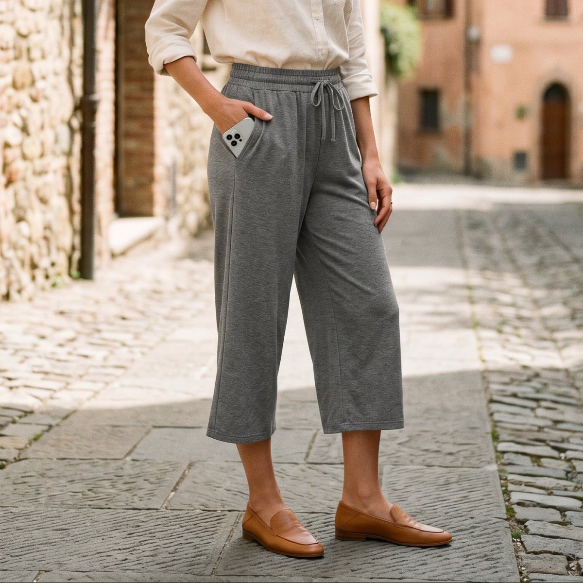 Jupe-culotte femme 3/4 ample avec poches, pour un confort quotidien