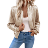 Glossy Women's Bomber Jacket with Zip Ribbed Neckline and Elastic Cuffs