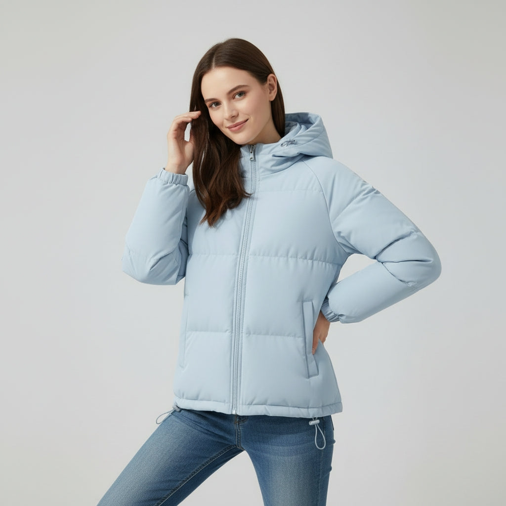 Manteau d’hiver élégant pour femme avec doublure ouatinée et capuche isolante