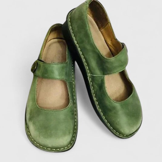 Mary Jane Flats with Velcro Strap and Contrast Stitch Detail