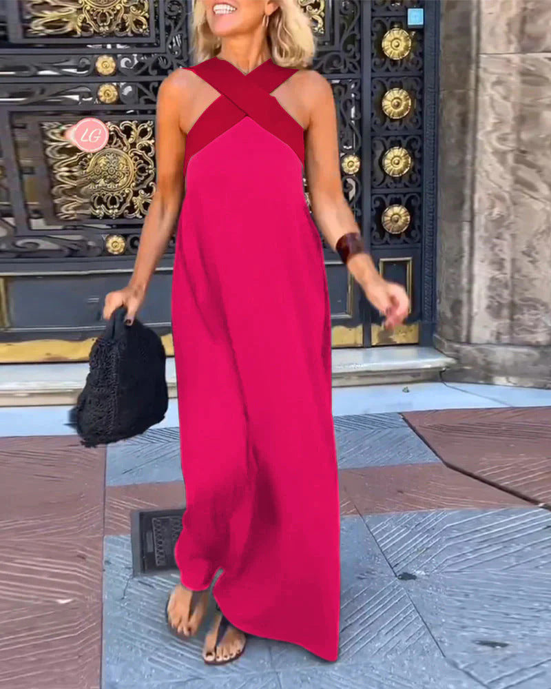 Women's Crossed Neck Maxi Dress Elegant Flowing Fit