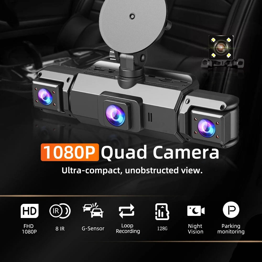 Car Dash Cam with Front Rear Cameras and Night Vision Recording