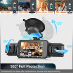 Car Dash Cam with Front Rear Cameras and Night Vision Recording