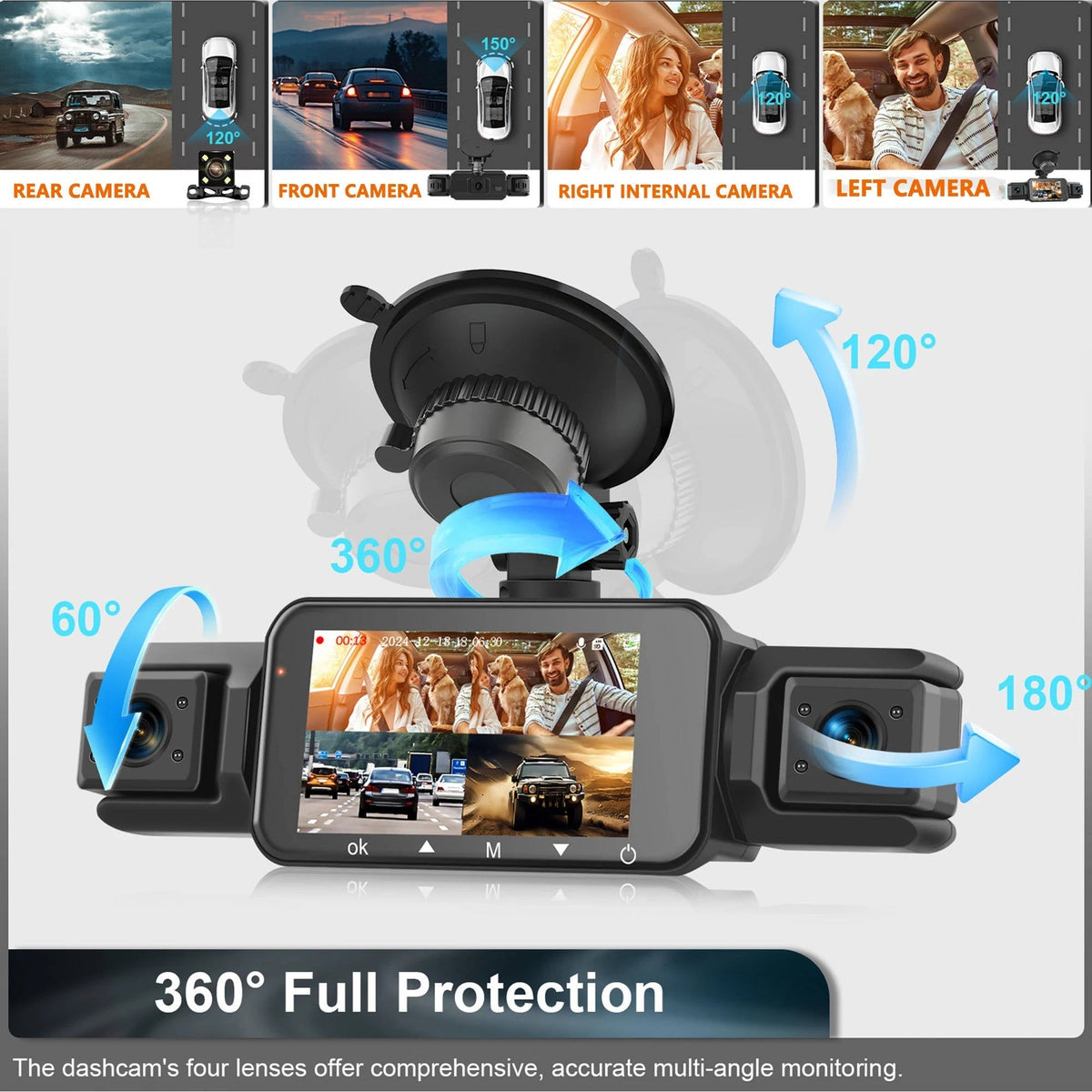 Car Dash Cam with Front Rear Cameras and Night Vision Recording