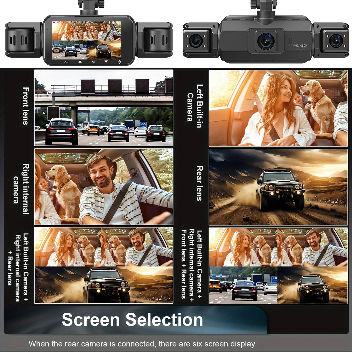 Car Dash Cam with Front Rear Cameras and Night Vision Recording