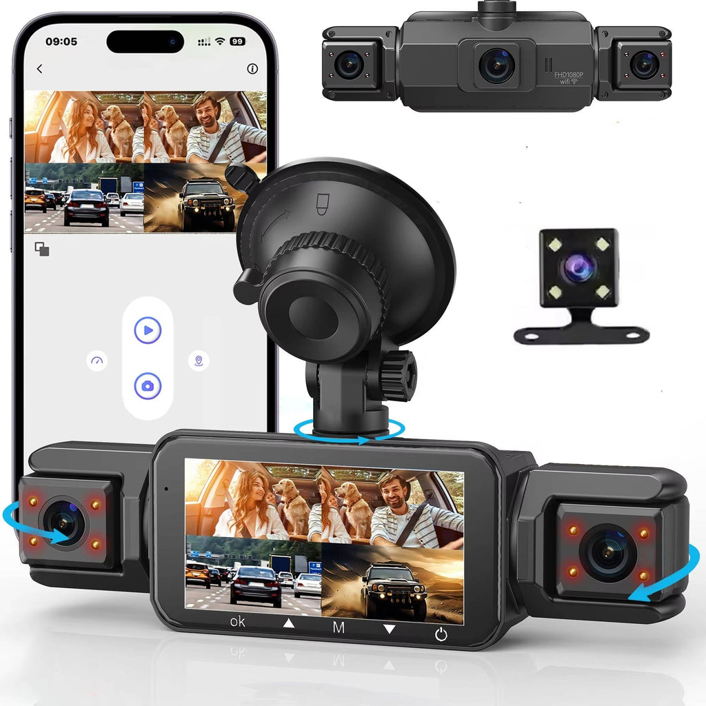 Car Dash Cam with Front Rear Cameras and Night Vision Recording