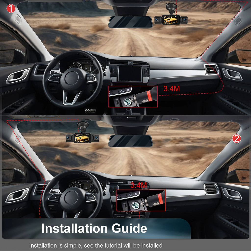 Car Dash Cam with Front Rear Cameras and Night Vision Recording