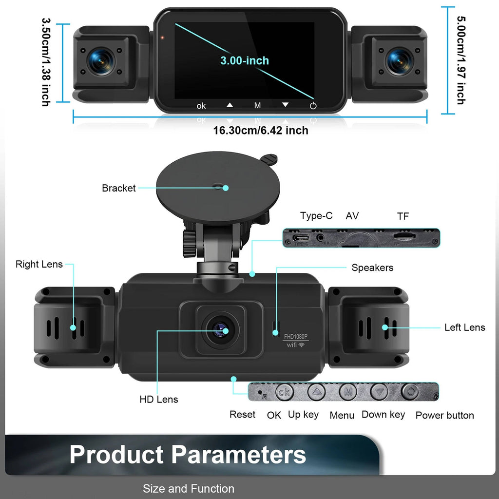 Car Dash Cam with Front Rear Cameras and Night Vision Recording