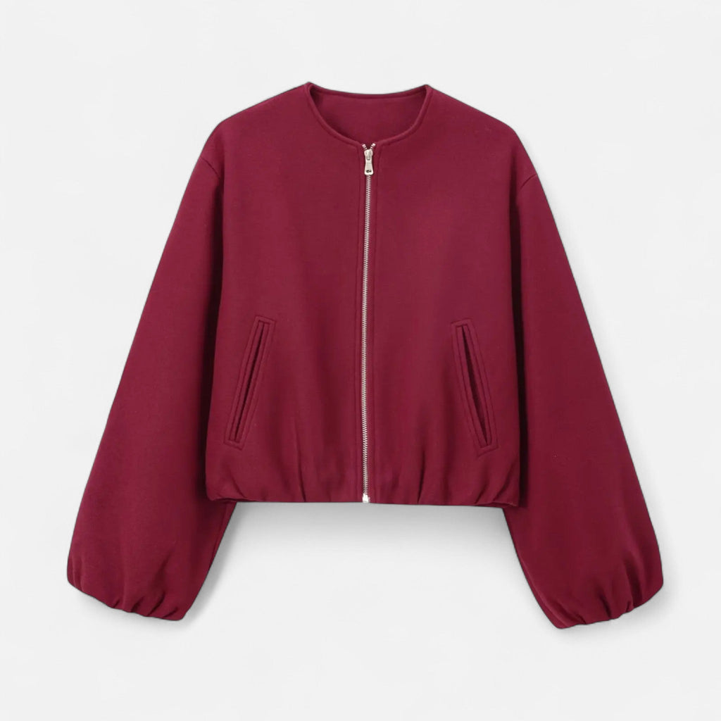 Women's Round Neck Bomber Jacket with Zip Closure