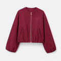 Women's Round Neck Bomber Jacket with Zip Closure