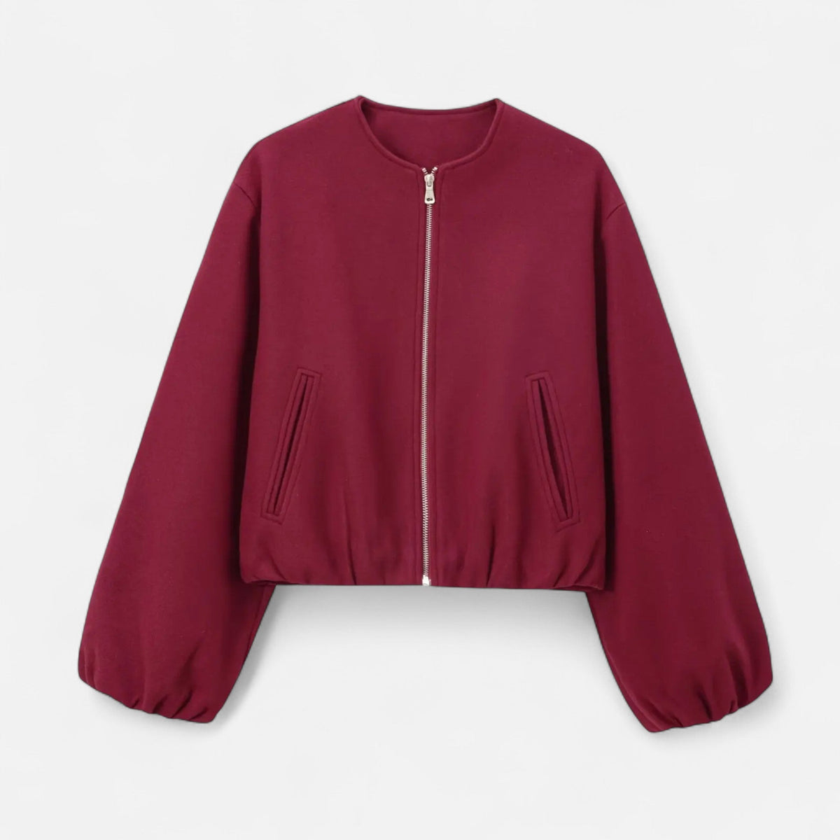 Women's Round Neck Bomber Jacket with Zip Closure