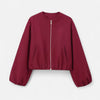 Women's Round Neck Bomber Jacket with Zip Closure