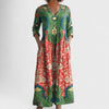 Women's Vintage Floral Maxi Dress V Neck Relaxed Fit