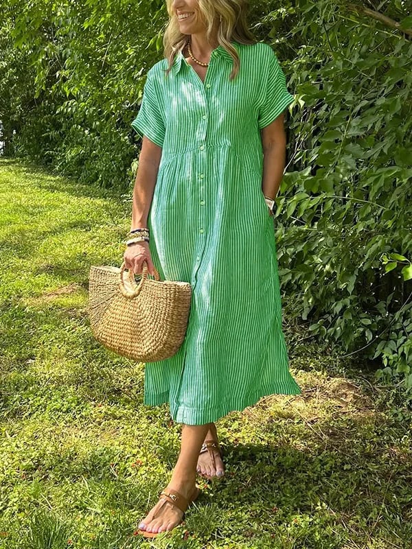 Robe midi longue à rayures verticales pour femme