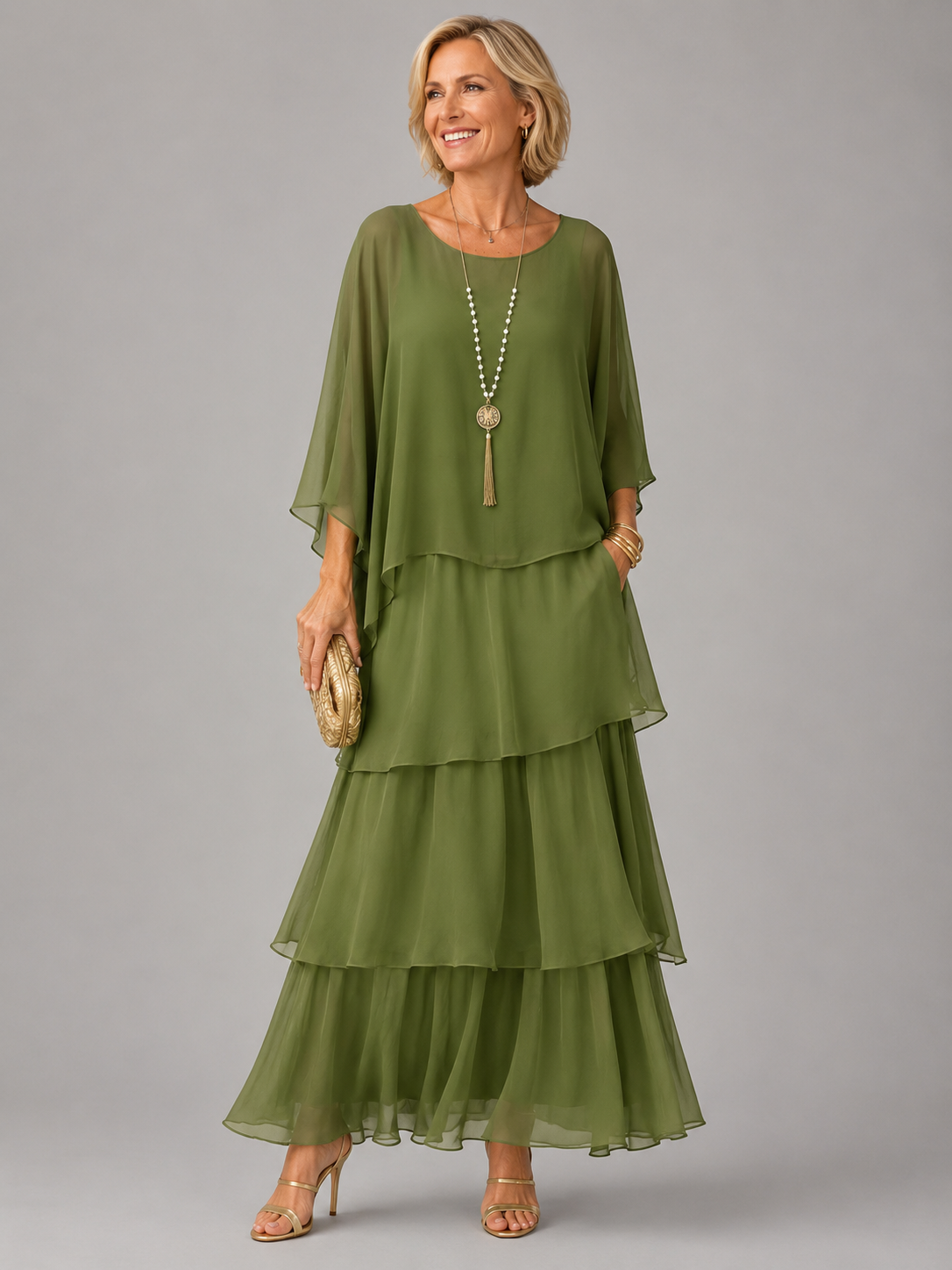 Robe maxi pour femme à col rond et poches, pour un style sans effort
